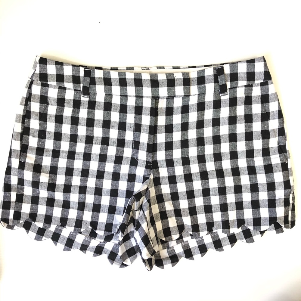J. Crew Gingham Scalloped Linen Shorts